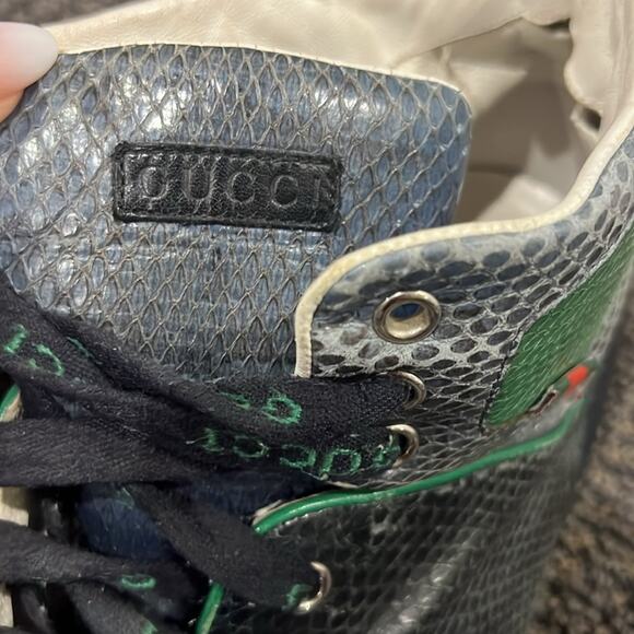 Gucci Black and Green Limited Edition Python High-Top Sneakers - Picture 2 of 8